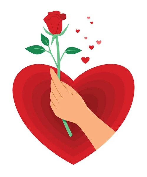 Valentine Badge Hand Holding Red Rose — Stock vektor