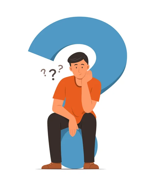 Man Thinking Sitting Question Mark — Stock Vector