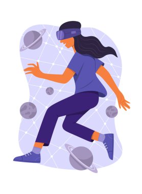 Kozmik Simülasyonu İzlerken Sanal Gerçeklik Kulaklığı Giyen Kadın.