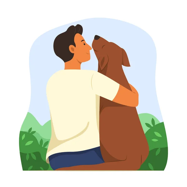 Άνθρωπος Αγκαλιάζει Ένα Σκυλί — Διανυσματικό Αρχείο