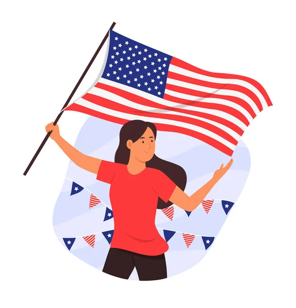4 Temmuz Bağımsızlık Günü için Amerikan Bayrağını Tutan Kadın.