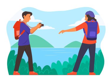 Teenager Travelers Enjoy Taking Photo with Nature.