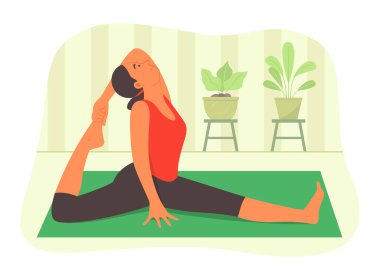 Evde yoga yapan bir kadın.