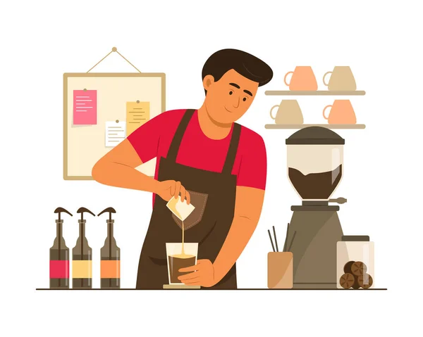 Male Barista Making Coffee in Cafe