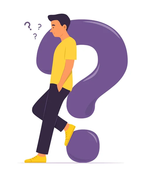 Man Leaning Big Question Mark Thinking Question Concept Illustration — Vettoriale Stock