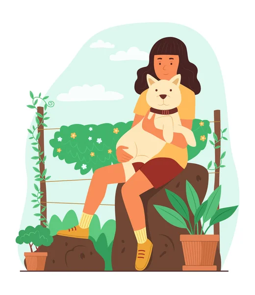 Teenager Girl Hugging Dog — Stockvector