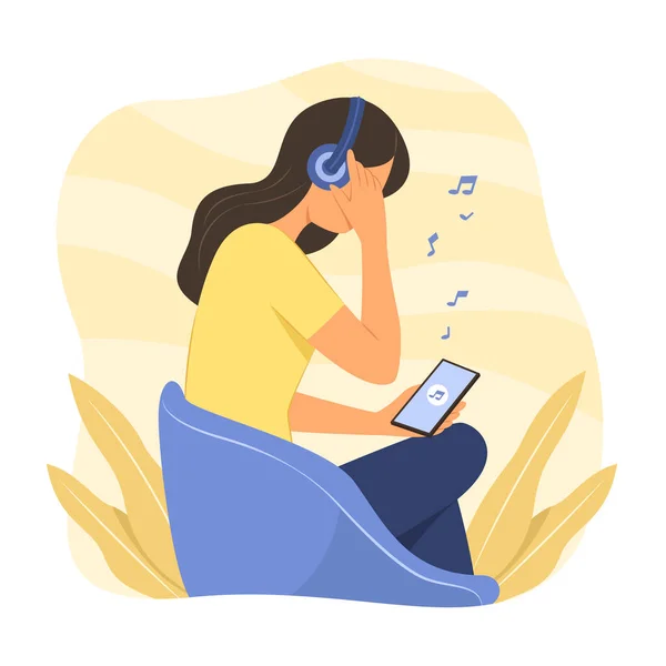 Woman Listening Music Smartphone Concept Illustration — Stok Vektör