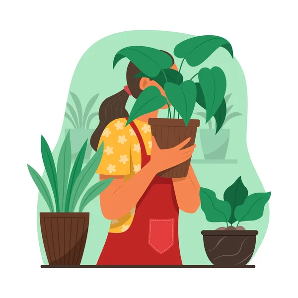 Woman Taking Care Tree Garden — Archivo Imágenes Vectoriales