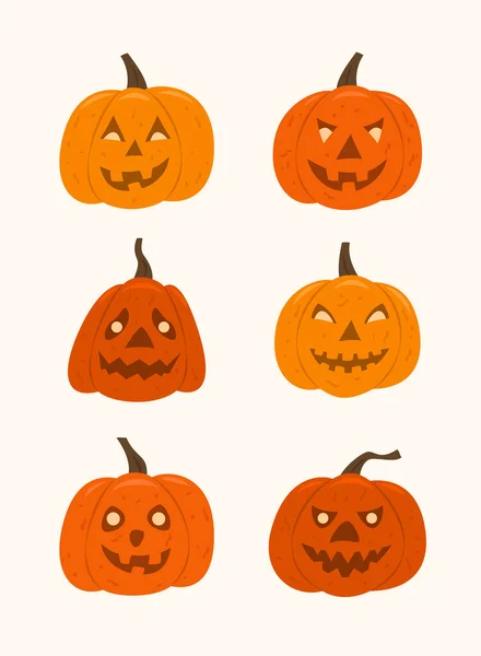 Jack Lantern Pumpkins Halloween Concept Illustration Set — Stock Vector