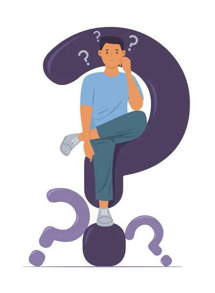 Man Sitting Big Question Mark Thinking Question Concept Illustration —  Vetores de Stock