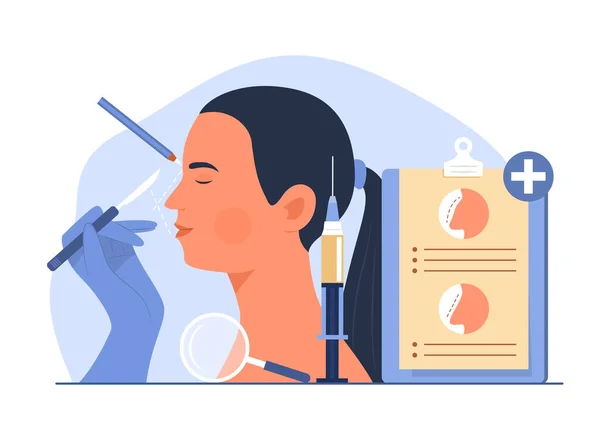 Woman Doing Rhinoplasty Surgery Concept Illustration — Stock Vector