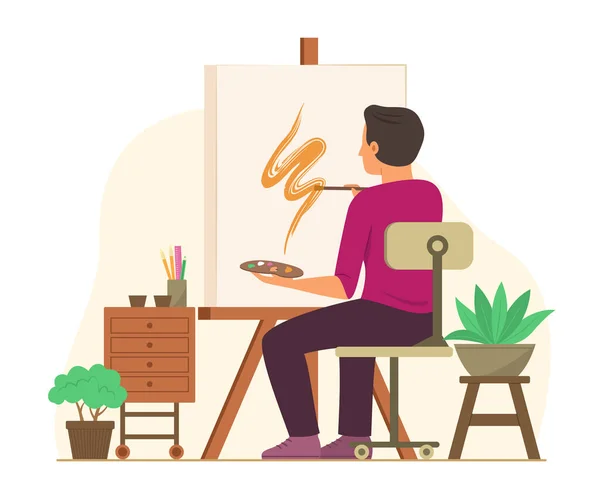 Man Painting Color Canvas — Stock Vector