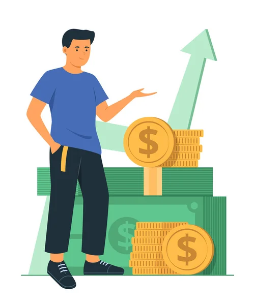 Büyüyen Para Tasarruf İllüstrasyonlu Adam