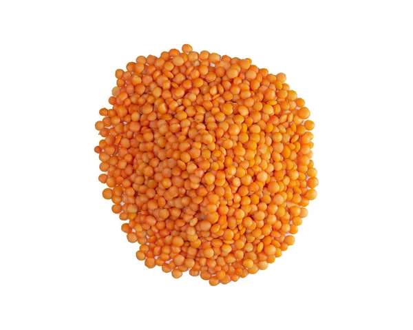 Kırmızı mercimek yığını, beyaz üzerine izole edilmiş organik kırmızı mercimek yığını.