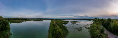 Panoramic view of the nature reserve near Lubomia in Poland. Drone photography 