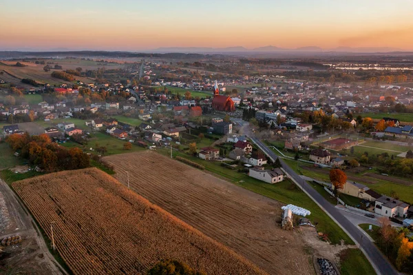 Panoramic View Village Lubomia Poland Drone Photography — 스톡 사진