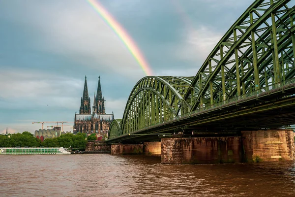 Rainbow Cologne Cathedral Germany — стоковое фото