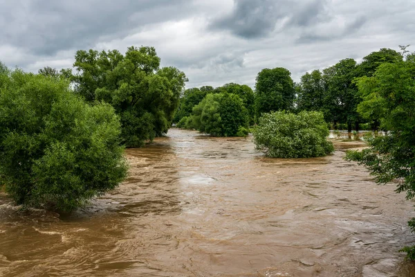 Threatening Flood Wupper Leverkusen Germany — ストック写真