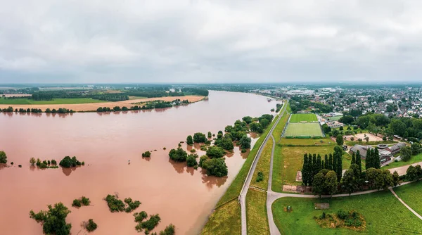 Flood River Rhine Dusseldorf Germany Drone Photography — Fotografia de Stock