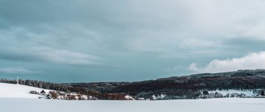 karla kaplı Ore Dağları manzarası, Almanya.