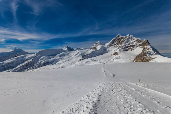 Panoramic view of winter landscape in Switzerland.