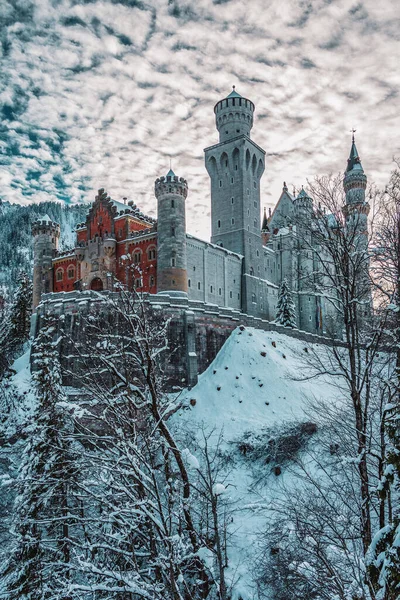 Зимний Вид Замка Нойштайнер Германия — стоковое фото
