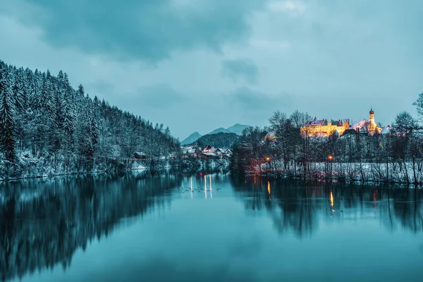 Panoramiczny Widok Miasto Fussen Bawarii Zimą Niemcy — Zdjęcie stockowe