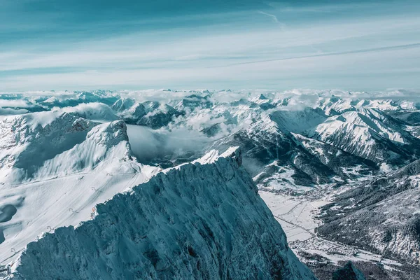 Panorama Montano Dalla Piattaforma Panoramica Sullo Zugspitze Aree Sciistiche Tedesche — Foto Stock