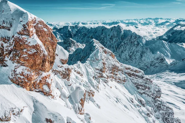 Horské Panorama Vyhlídkové Plošiny Zugspitze Německé Rakouské Lyžařské Oblasti — Stock fotografie