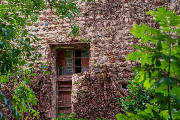 Viejas Puertas Madera Antiguo Castillo Muro Piedra Tirol Del Sur — Foto de Stock