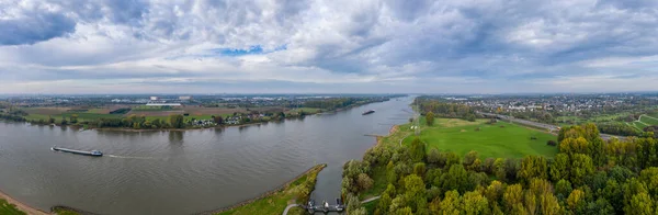 Blick Auf Den Rhein Bei Leverkusen Luftaufnahmen Drohne Stockbild