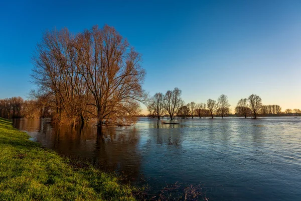 Powódź Renie Koło Leverkusen Niemcy — Zdjęcie stockowe