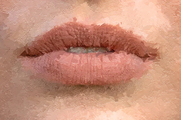Lippen Einer Jungen Schönen Frau Ölgemälde Bunten Farben — Stockfoto
