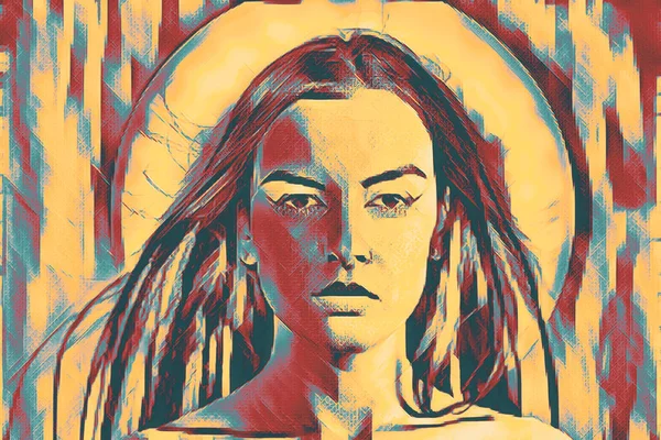 Pop sanat tarzında güzel bir genç kadının portresi.. 