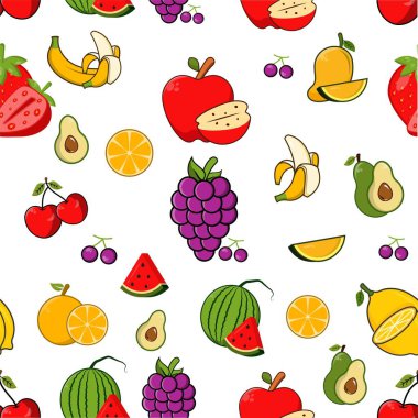 Fruit seamless vector design templates isolated on white background