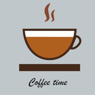 hot cup of cofee on white, cappuccino, cafe logo, flat illustration, drinks