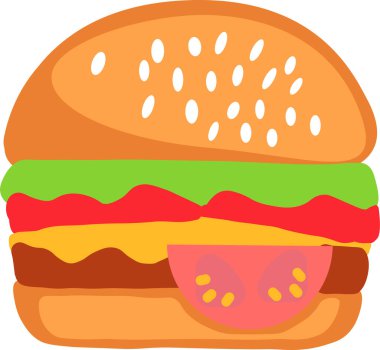 hamburger isolated on white background, food, vegetables, flat illustration