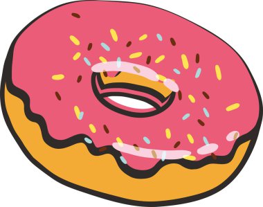 Pink donut on a white background. Cute, colorful and glossy donuts with glaze and powder. Yellow, pink and vanilla glaze. Simple modern design. Realistic vector illustration