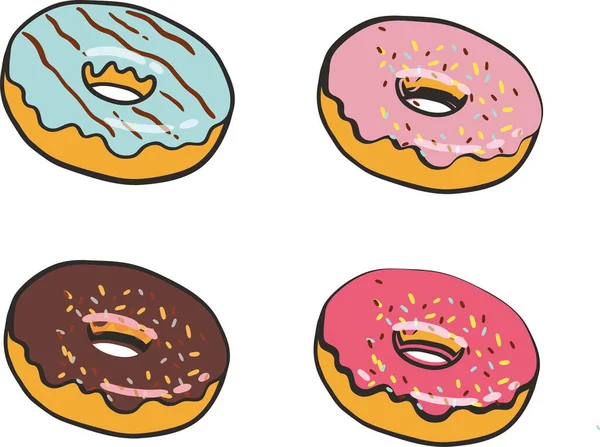 Conjunto Rosquillas Aisladas Sobre Fondo Blanco Bonitas Coloridas Brillantes Rosquillas — Vector de stock