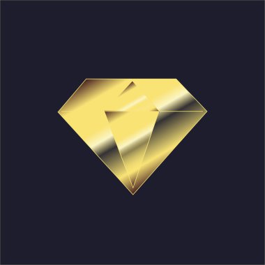 Gold diamond with brilliant sparkle jewelry flat illustration on dark blue, vector