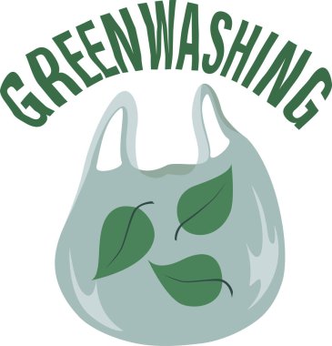 Plastic shopping bag with green leaves. Green washing. Zero waste. Vector flat illustration.
