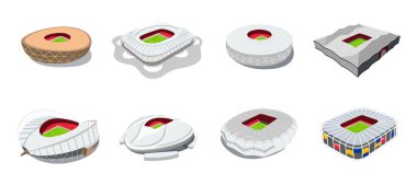 Moscow, Russia - November 17, 2021: Qatar world cup 2022 stadium. Set for Football arenas. Soccer stadiums buildings. World cup. isolated on white background