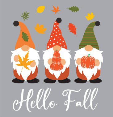 Hello Fall Gnomes 6 Vector, Autumn Vector, Fall Gnomes Vector, Holiday Day Vector