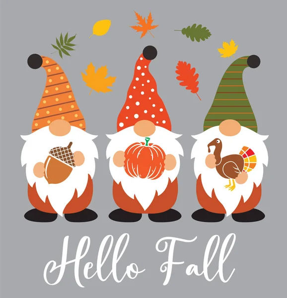 Hello Fall Gnomes Vector Autumn Vector Fall Gnomes Vector Holiday — Διανυσματικό Αρχείο