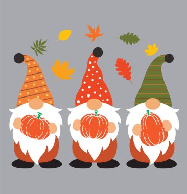 Fall Gnomes with Pumpkin 3 Vector, Autumn Vector, Fall Gnomes Vector, Holiday Day Vector