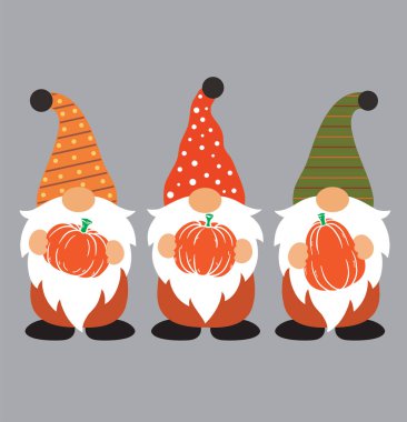 Fall Gnomes with Pumpkin 2 Vector, Autumn Vector, Fall Gnomes Vector, Holiday Day Vector