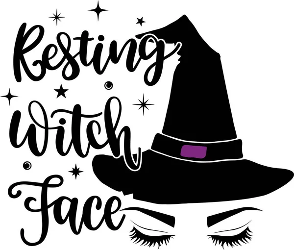 Resting Witch Face Witch Hat Vector Halloween Vector Witch Vector —  Vetores de Stock