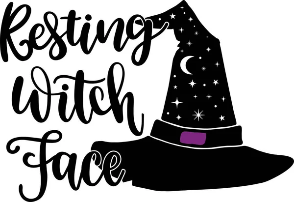 Resting Witch Face Witch Vector Halloween Vector Witch Vector Pumpkin —  Vetores de Stock