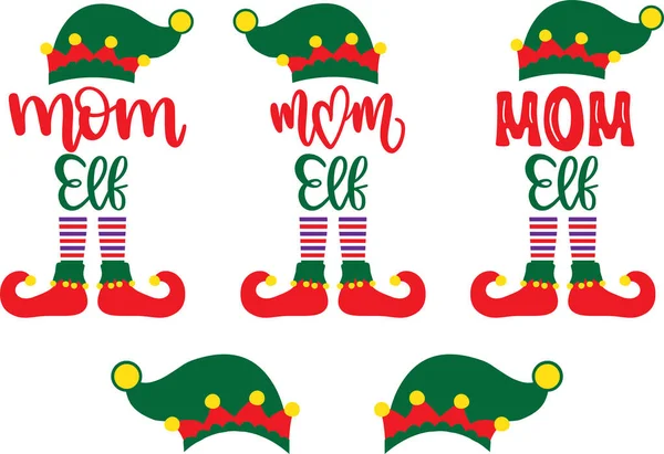 Mom Elf Vector Santa Vector Merry Christmas Vector Holiday Vector — ストックベクタ