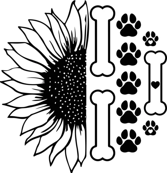Sunflower Dog Paw Dog Animal Pet Vector Illustration File — 스톡 벡터